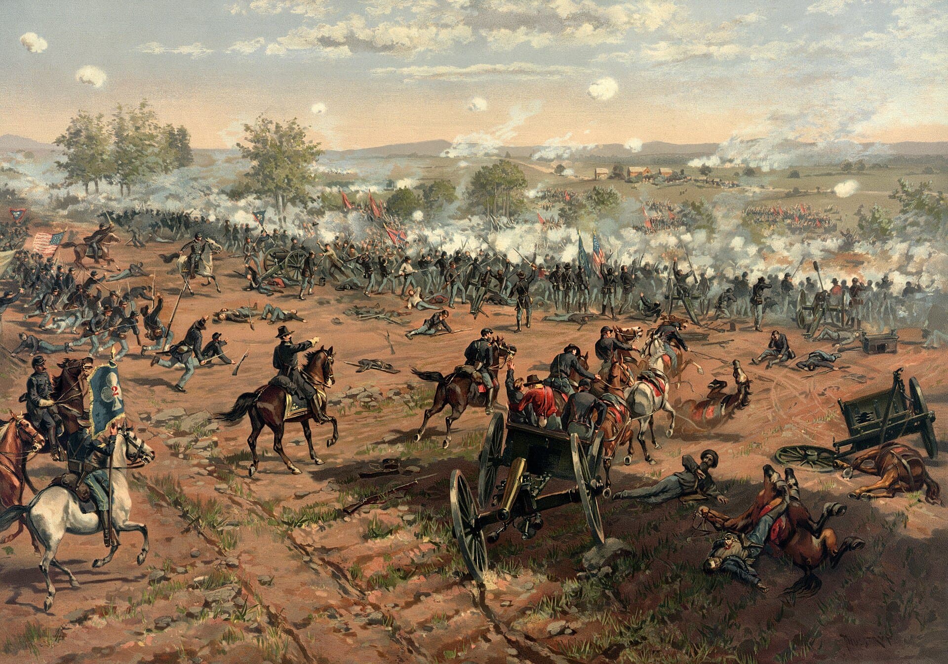 Battle of Gettysburg chromolithograph by Thure de Thulstrup showing Civil War-era infantry combat