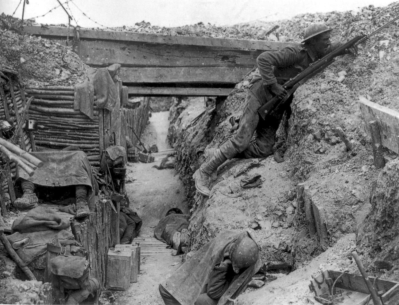 Soldiers of the Cheshire Regiment in a trench on the Somme, 1916