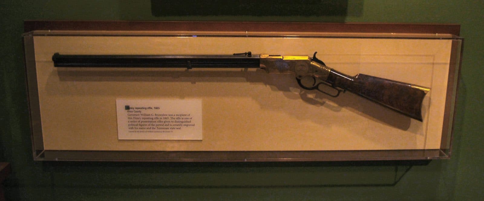 Henry repeating rifle with distinctive brass receiver, Civil War era
