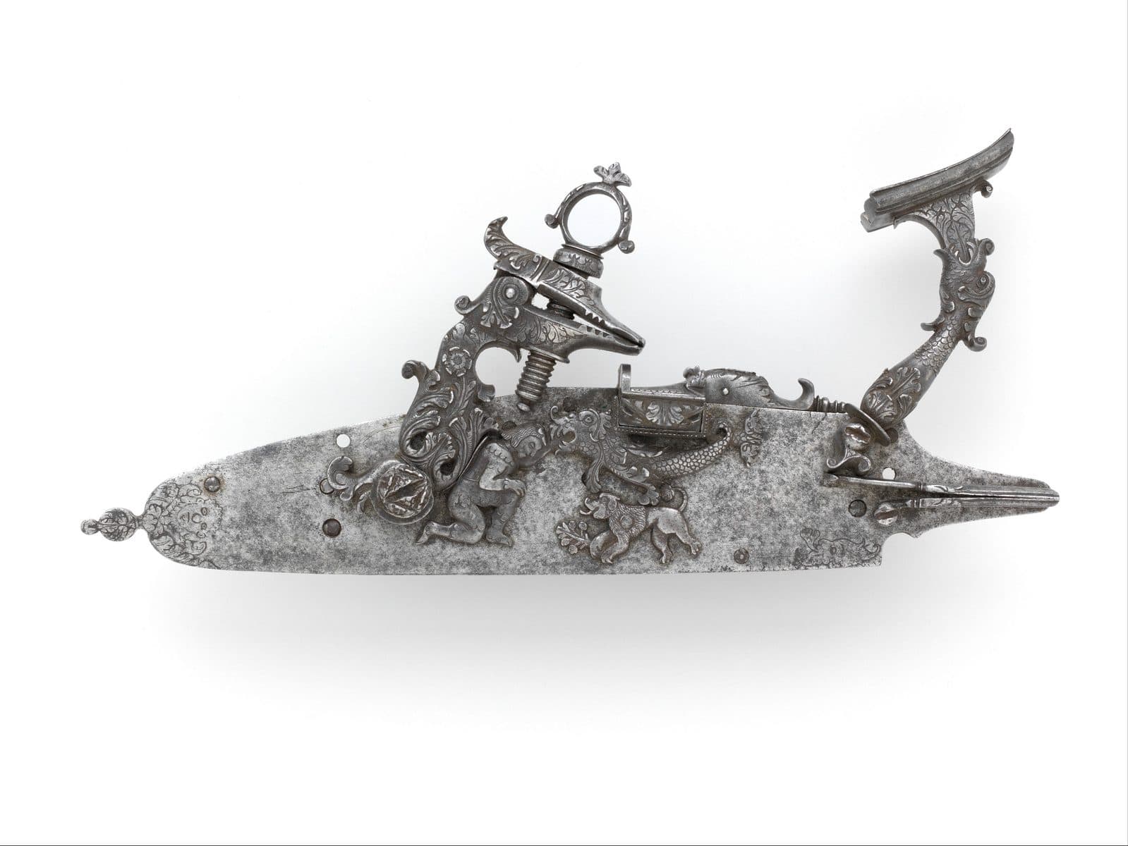 Snaphaunce lock mechanism, flint-on-steel ignition, Metropolitan Museum of Art
