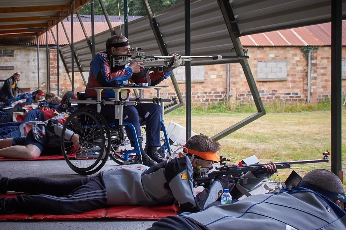 Athletes compete during prone rifle match at 2023 Welsh 50 Metre Championship